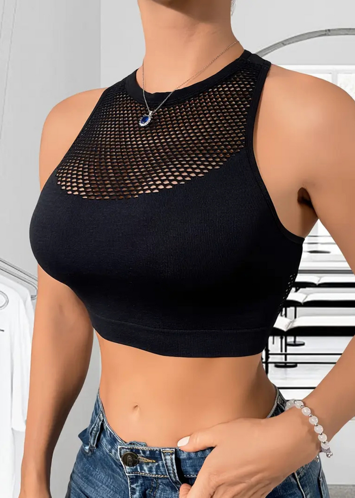 Brassière crop top respirant à empiècement mesh