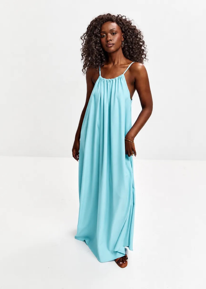 Robe longue bohème dos nu à fines bretelles
