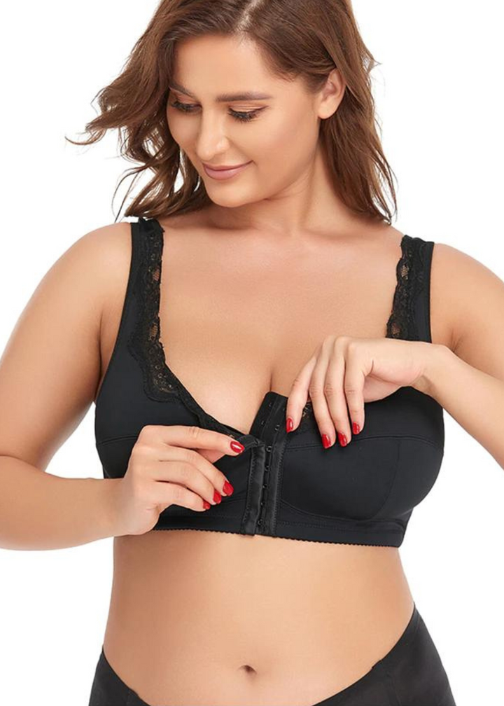 Soutien-gorge grande taille sans armatures dentelle et fermeture avant