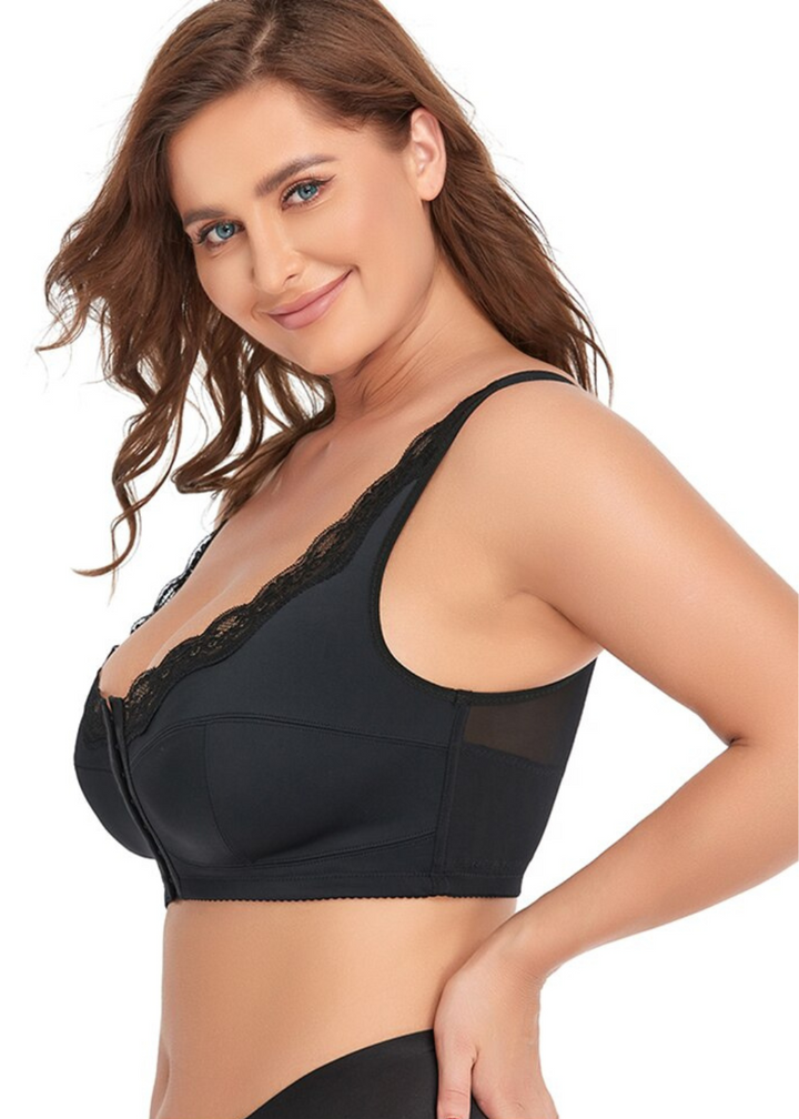 Soutien-gorge grande taille sans armatures dentelle et fermeture avant